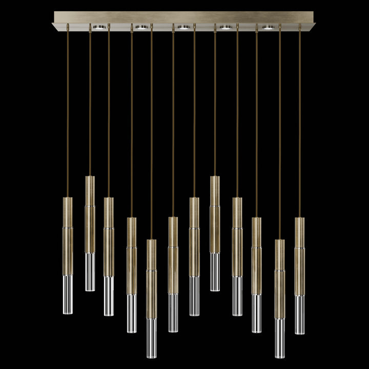 Fine Art Handcrafted Lighting Antonia 61"W Rectangular Pendant in Standard Soft Gold Leaf, Nickel, No Parchment/Same as Finish (100019-520)