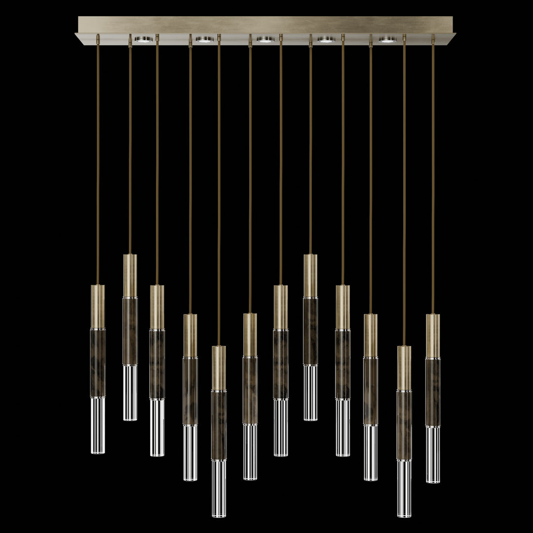 Fine Art Handcrafted Lighting Antonia 61"W Rectangular Pendant in Standard Soft Gold Leaf, Nickel, Charcoal (100019-521)