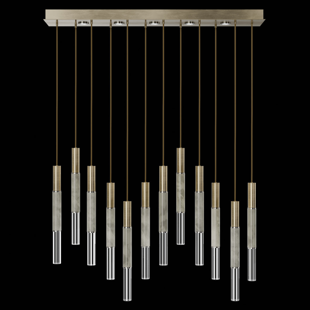 Fine Art Handcrafted Lighting Antonia 61"W Rectangular Pendant in Standard Soft Gold Leaf, Nickel, Smoke (100019-522)