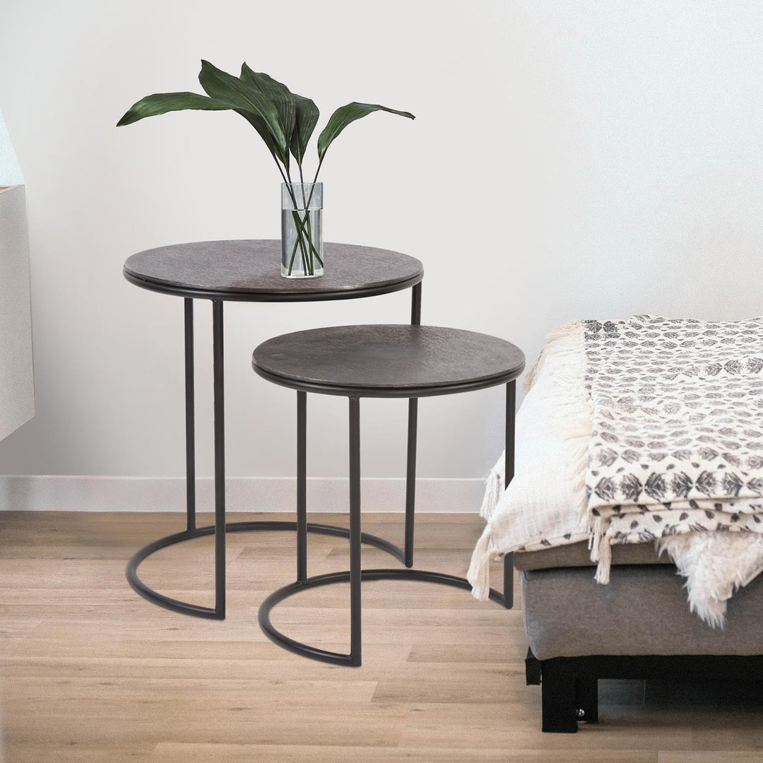 Howard Elliott Collection Graphite Metal Round Nesting Table Set