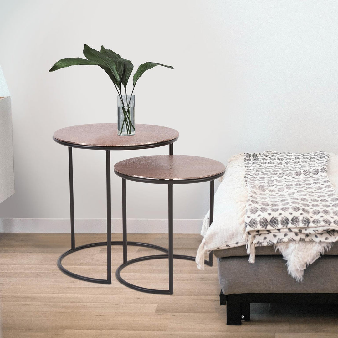 Howard Elliott Collection Copper Metal Round Nesting Table Set