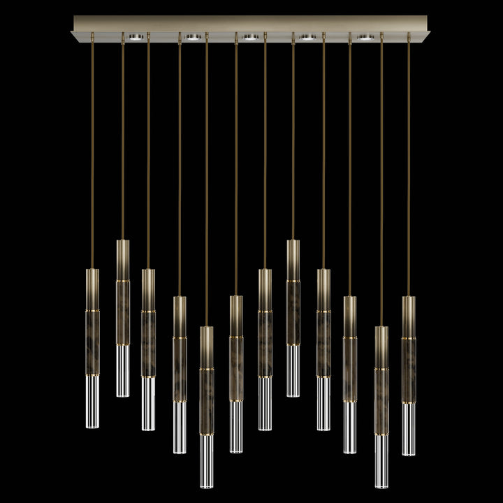 Fine Art Handcrafted Lighting Antonia 61"W Rectangular Pendant in Soft Ombre Bronze, Brass, Charcoal (100019-611)