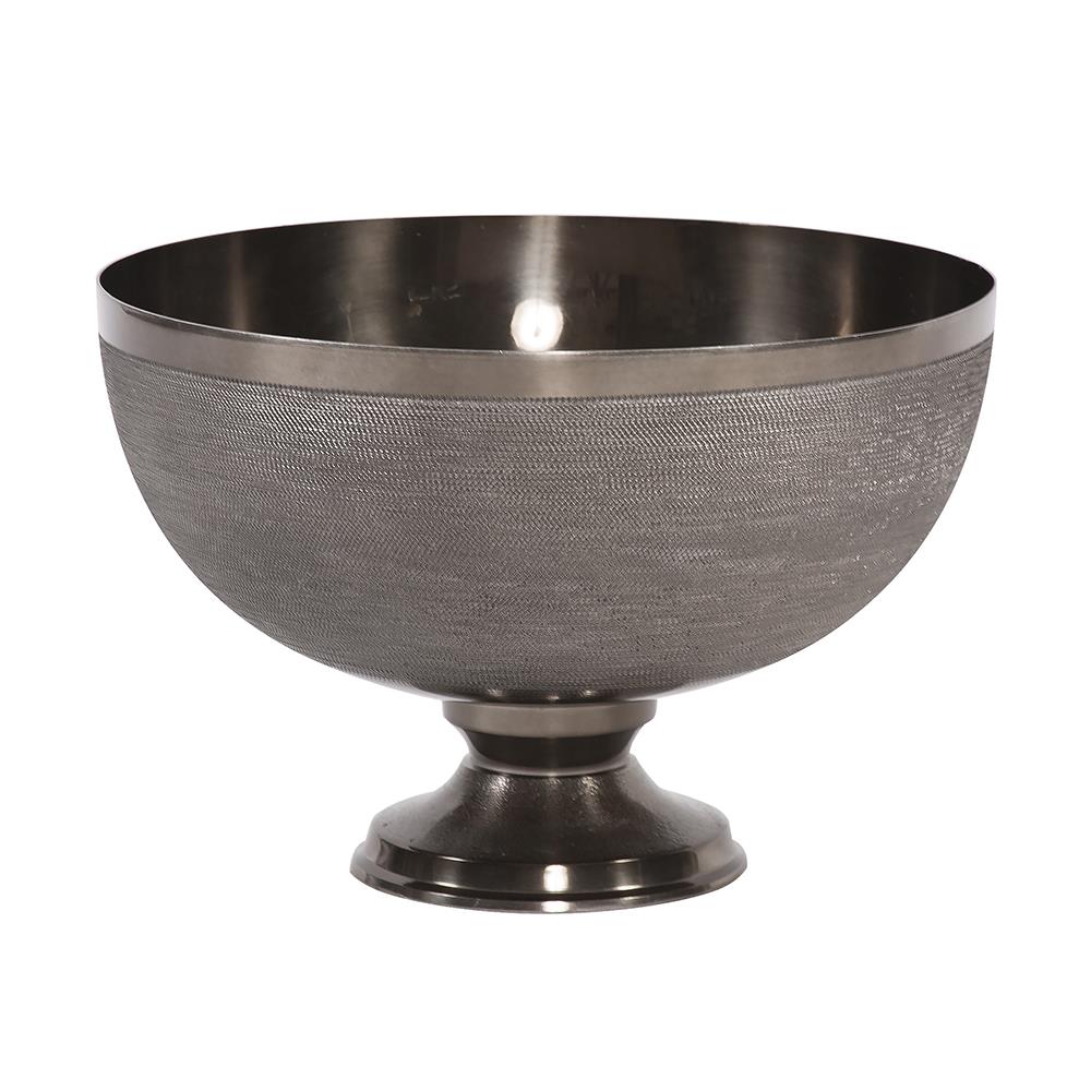 Howard Elliott Collection Textured Smoke Black Metal Footed Bowl, Small