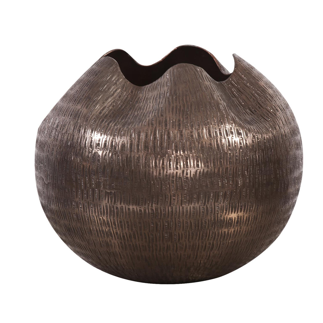 Howard Elliott Collection Textured Deep Copper Aluminum Pinched Top Globe Vase, Small