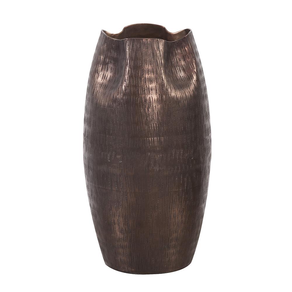 Howard Elliott Collection Textured Deep Copper Aluminum Pinched Top Vase, Small