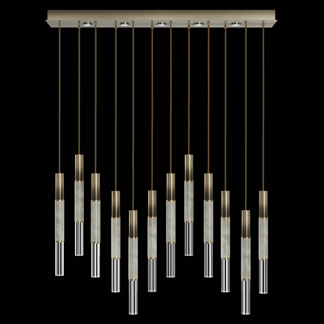 Fine Art Handcrafted Lighting Antonia 61"W Rectangular Pendant in Soft Ombre Bronze, Brass, Smoke (100019-612)