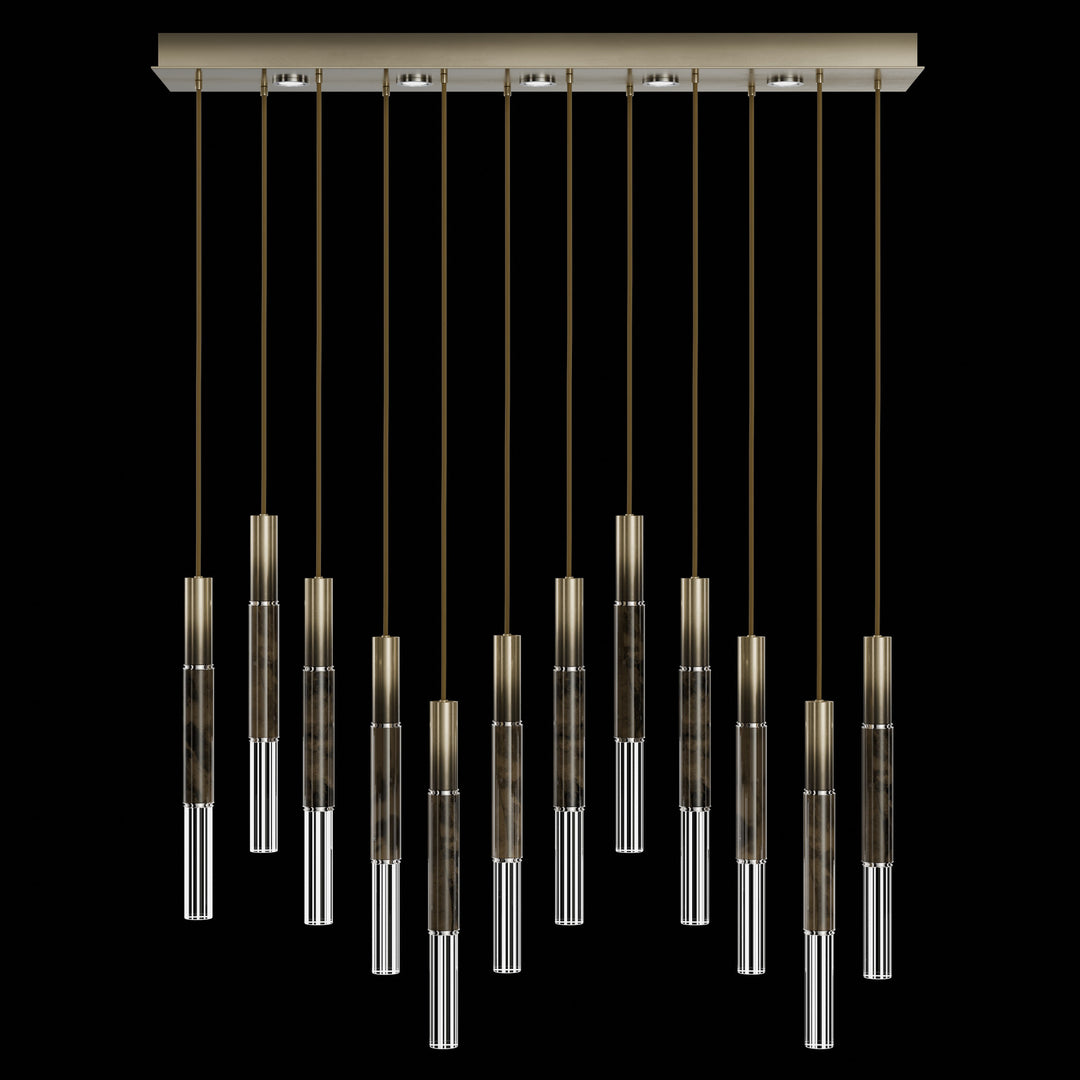Fine Art Handcrafted Lighting Antonia 61"W Rectangular Pendant in Soft Ombre Bronze, Nickel, Charcoal (100019-621)