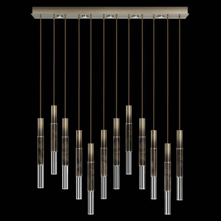 Fine Art Handcrafted Lighting Antonia 61"W Rectangular Pendant in Soft Ombre Bronze, Nickel, Charcoal (100019-621)