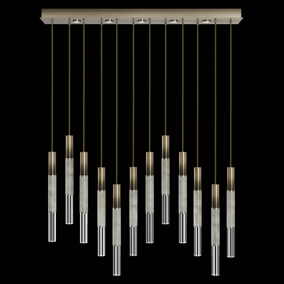 Fine Art Handcrafted Lighting Antonia 61"W Rectangular Pendant in Soft Ombre Bronze, Nickel, Smoke (100019-622)