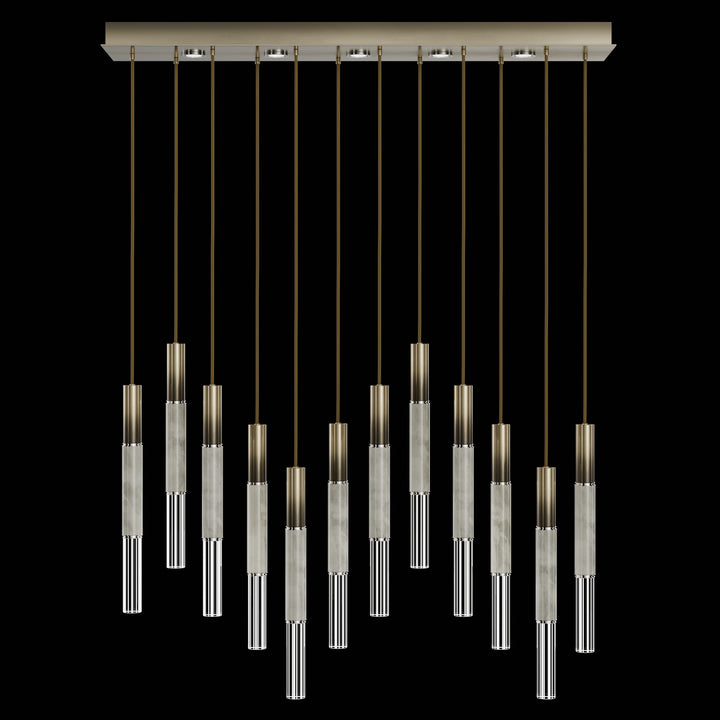 Fine Art Handcrafted Lighting Antonia 61"W Rectangular Pendant in Soft Ombre Bronze, Nickel, Smoke (100019-622)