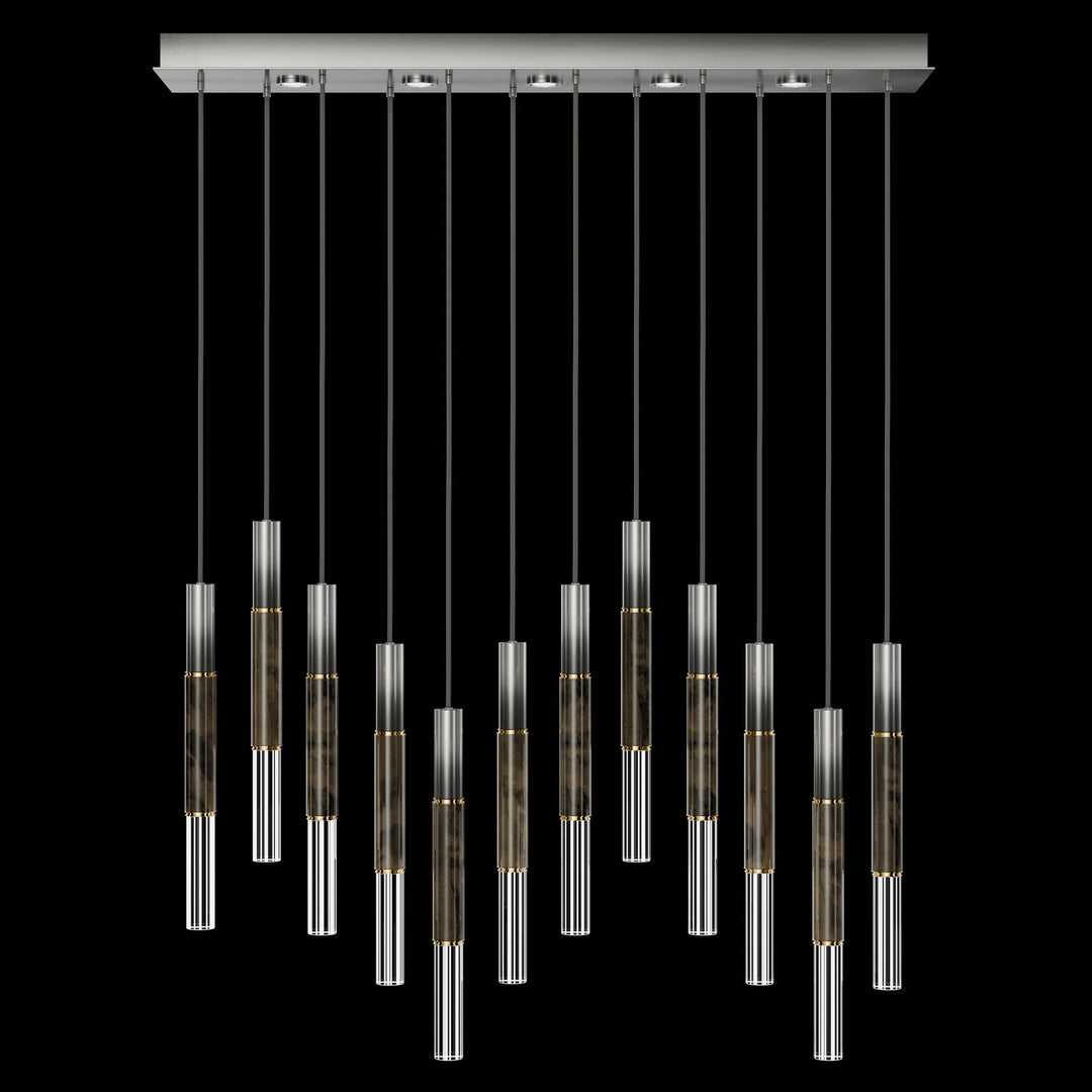 Fine Art Handcrafted Lighting Antonia 61"W Rectangular Pendant in Soft Ombre Silver Leaf, Brass, Charcoal (100019-711)