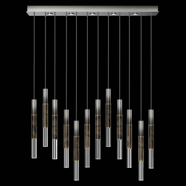 Fine Art Handcrafted Lighting Antonia 61"W Rectangular Pendant in Soft Ombre Silver Leaf, Brass, Charcoal (100019-711)