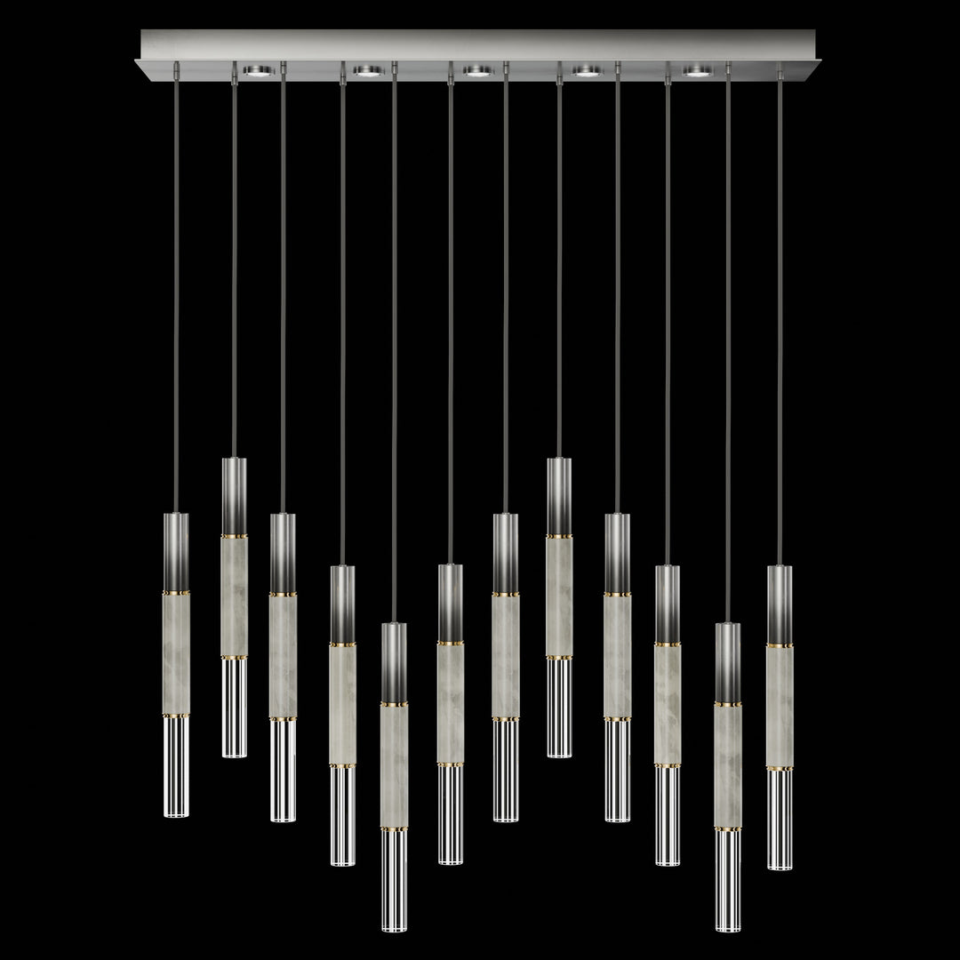 Fine Art Handcrafted Lighting Antonia 61"W Rectangular Pendant in Soft Ombre Silver Leaf, Brass, Smoke (100019-712)