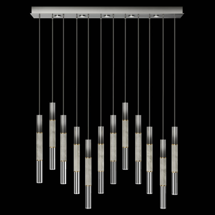 Fine Art Handcrafted Lighting Antonia 61"W Rectangular Pendant in Soft Ombre Silver Leaf, Brass, Smoke (100019-712)