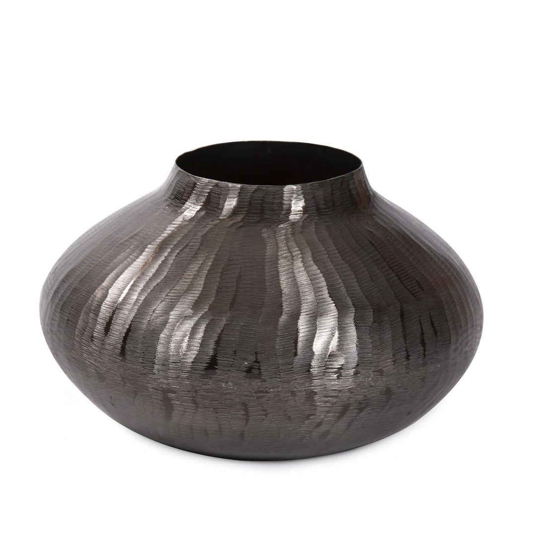 Howard Elliott Collection Carbon Gray Round Chiseled Aluminum Vase