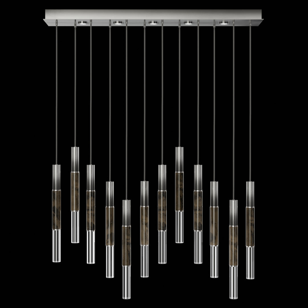 Fine Art Handcrafted Lighting Antonia 61"W Rectangular Pendant in Soft Ombre Silver Leaf, Nickel, Charcoal (100019-721)