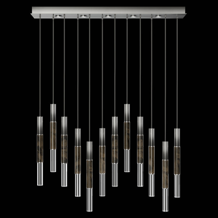 Fine Art Handcrafted Lighting Antonia 61"W Rectangular Pendant in Soft Ombre Silver Leaf, Nickel, Charcoal (100019-721)