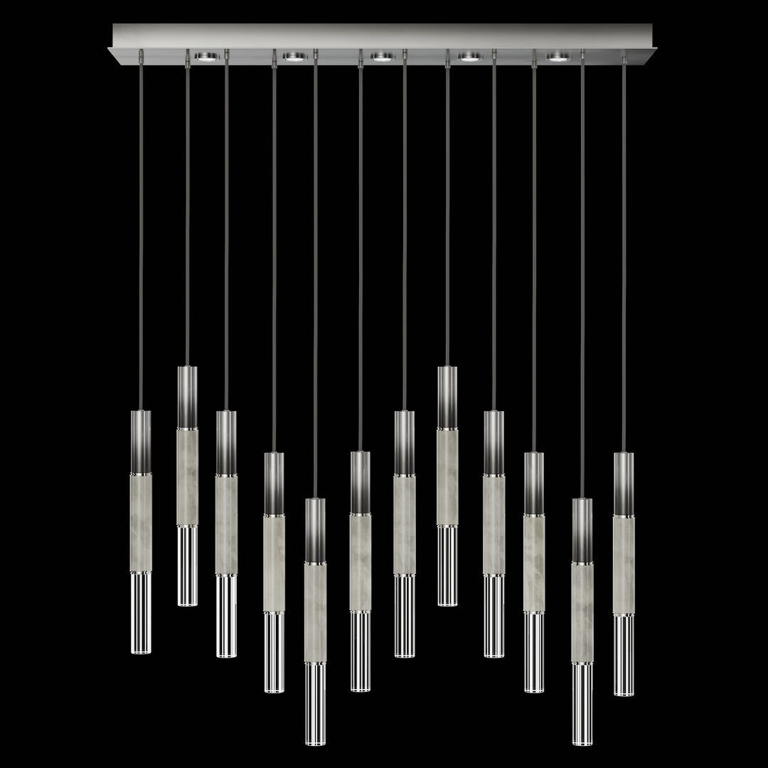 Fine Art Handcrafted Lighting Antonia 61"W Rectangular Pendant in Soft Ombre Silver Leaf, Nickel, Smoke (100019-722)