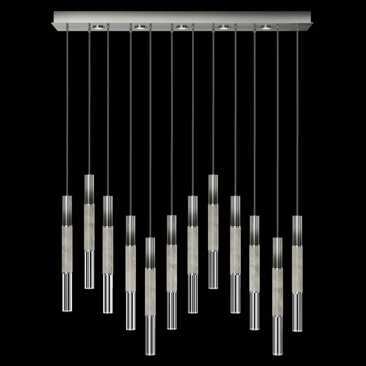 Fine Art Handcrafted Lighting Antonia 61"W Rectangular Pendant in Soft Ombre Silver Leaf, Nickel, Smoke (100019-722)