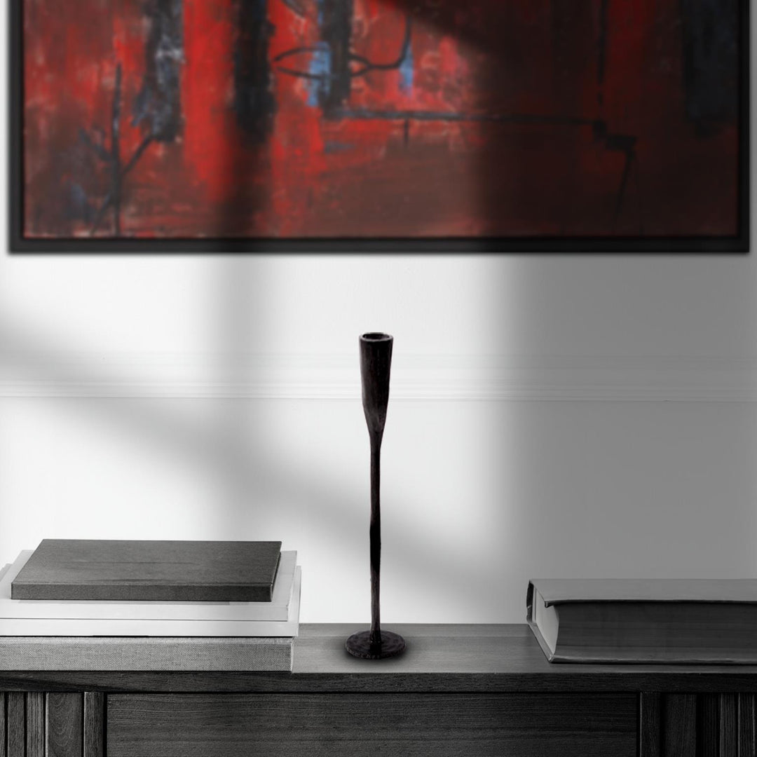 Howard Elliott Collection Asher Sculpted Cast Aluminum Candlestick in Ebony, Tall