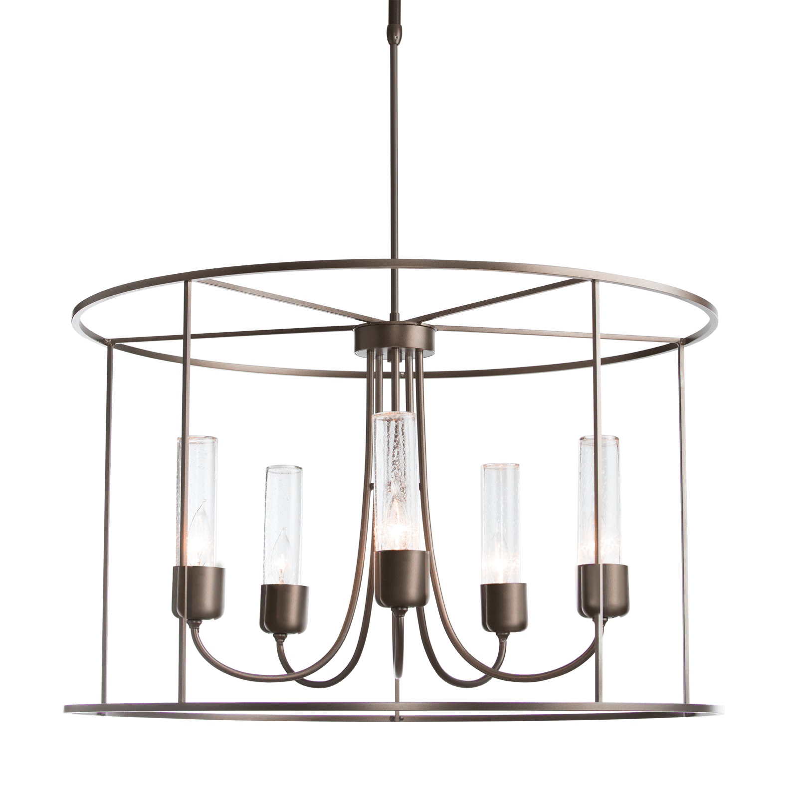 Hubbardton Forge Portico Drum Outdoor Pendant Outdoor Light Fixture l Hanging Hubbardton Forge Coastal Black Seeded Clear Glass (II) 
