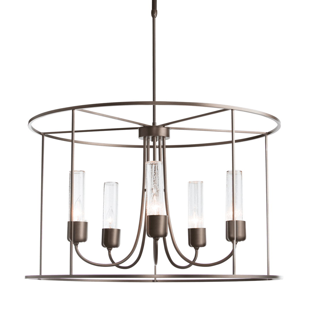 Hubbardton Forge Portico Drum Outdoor Pendant Outdoor Hanging Lights Hubbardton Forge Coastal Black Seeded Clear Glass (II) 