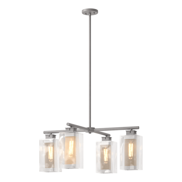 Hubbardton Forge Polaris Outdoor 4-Light Pendant Outdoor Hanging Lights Hubbardton Forge Coastal Burnished Steel Clear Glass (ZM) Coastal Silver