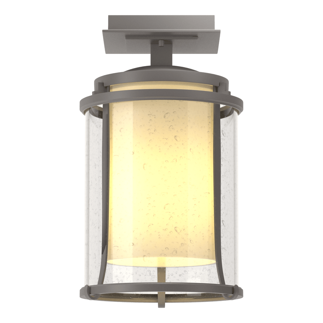 Hubbardton Forge Meridian Outdoor Semi-Flush Outdoor Wall Lights Hubbardton Forge Coastal Burnished Steel Seeded Glass with Opal Diffuser (ZS) 