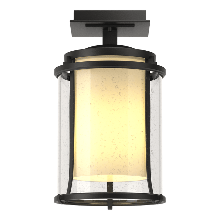 Hubbardton Forge Meridian Outdoor Semi-Flush Outdoor Wall Lights Hubbardton Forge Coastal Black Seeded Glass with Opal Diffuser (ZS) 