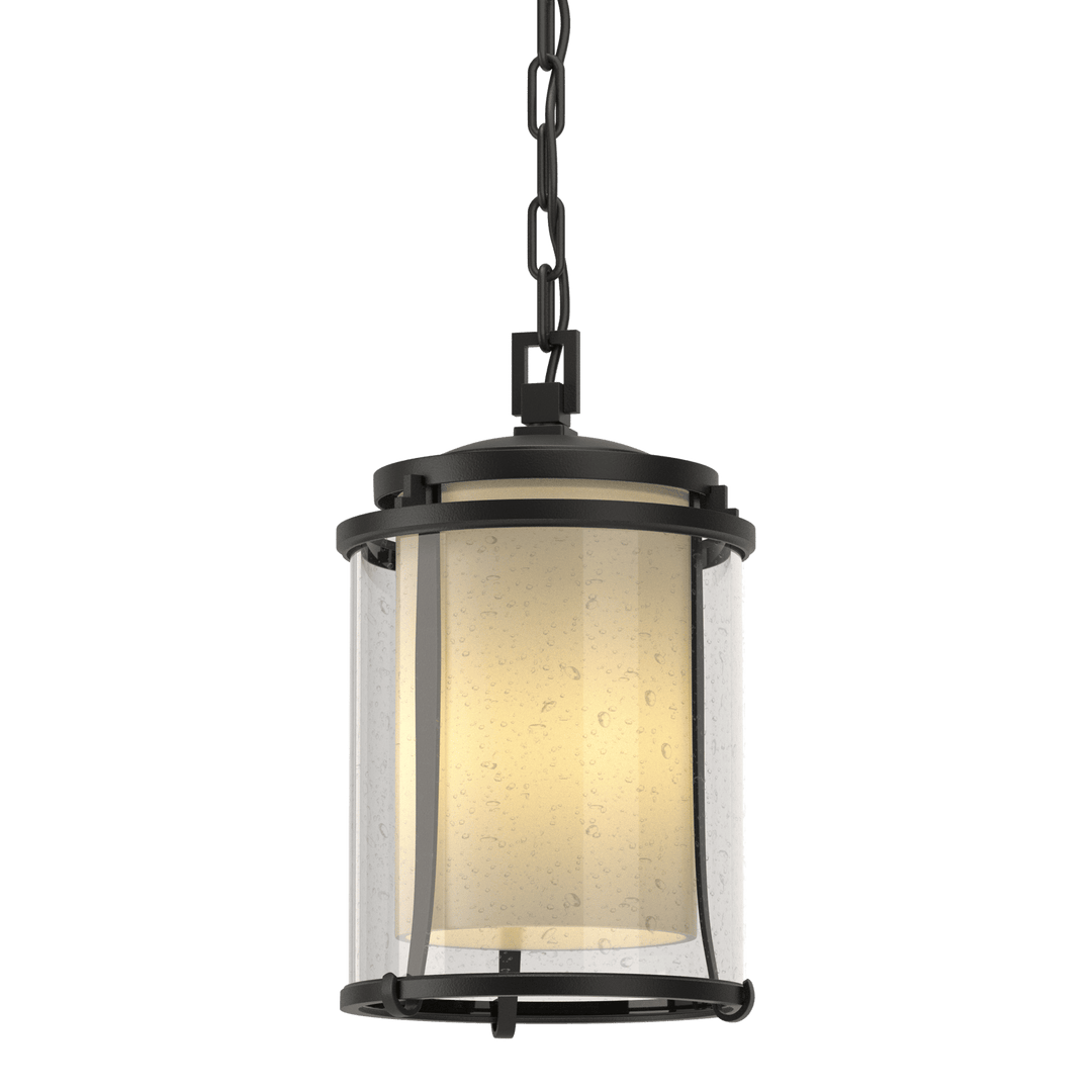 Hubbardton Forge Meridian Outdoor Ceiling Fixture Outdoor Wall Lights Hubbardton Forge Coastal Black Seeded Glass with Opal Diffuser (ZS) 