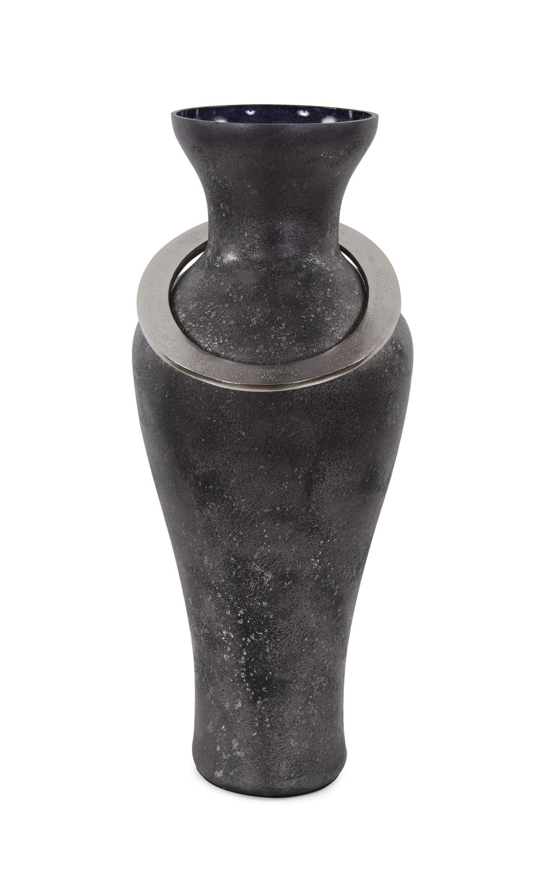 Howard Elliott Black Ore Glass Vase with Metal Accent