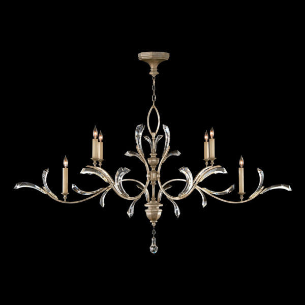 Fine Art Handcrafted Lighting Beveled Arcs 74"W Oblong Chandelier in Warm Muted Silver Leaf (700840ST)