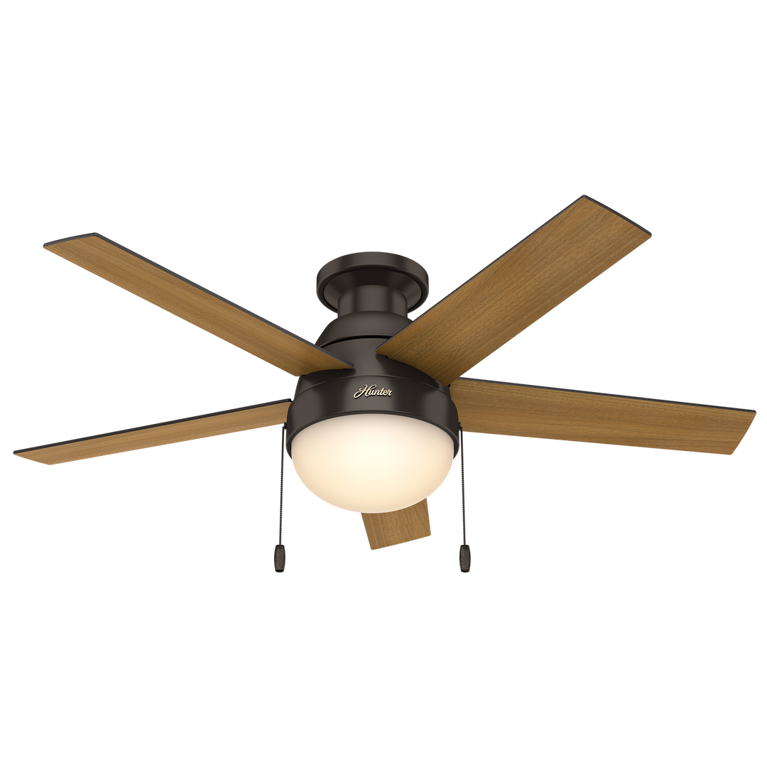 Hunter 46 inch Anslee Low Profile Ceiling Fan with LED Light Kit and Pull Chain Indoor Ceiling Fans Hunter   