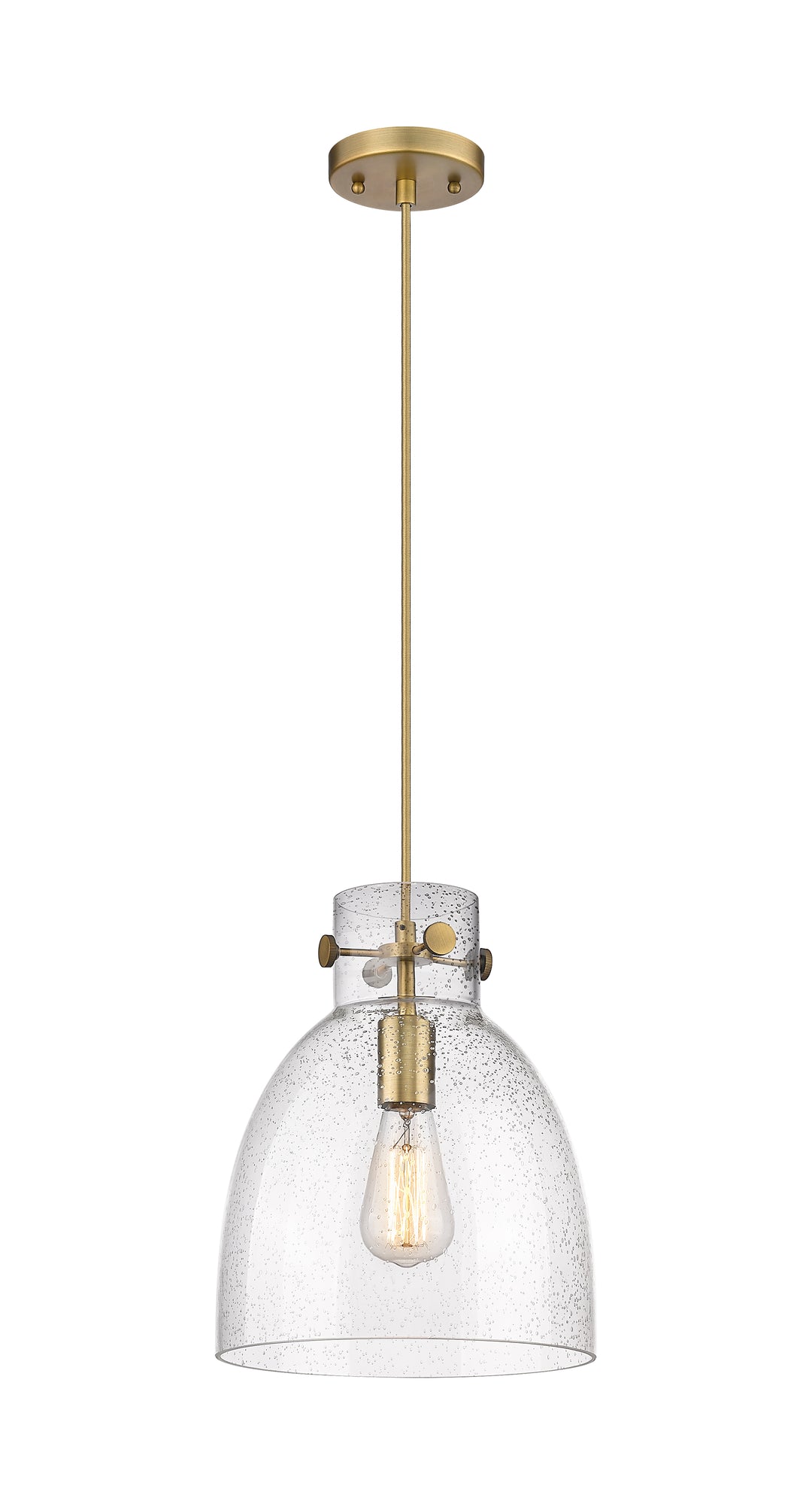 Innovations Lighting Newton Bell 10" Pendant - Brushed Brass Pendants Innovations Lighting Seedy ; Glass Type: Seeded  