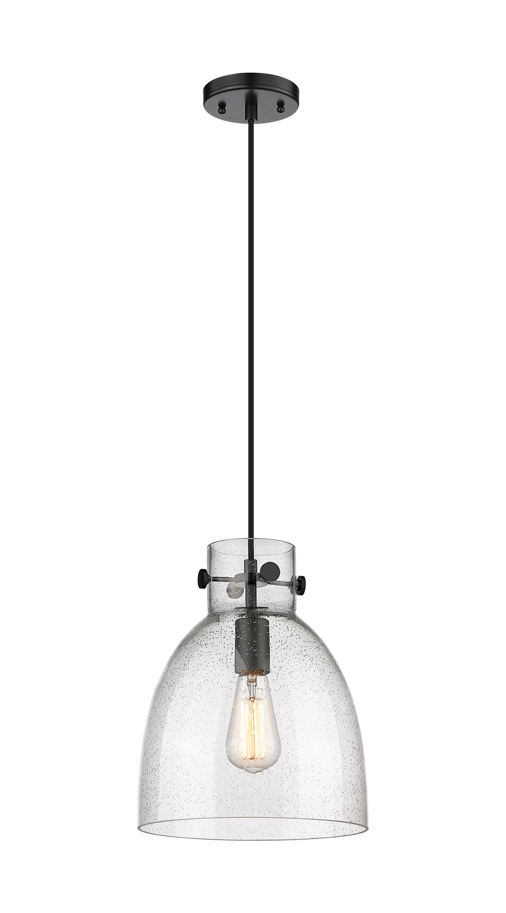 Innovations Lighting Newton Bell 10" Pendant - Matte Black Pendants Innovations Lighting Seedy ; Glass Type: Seeded  