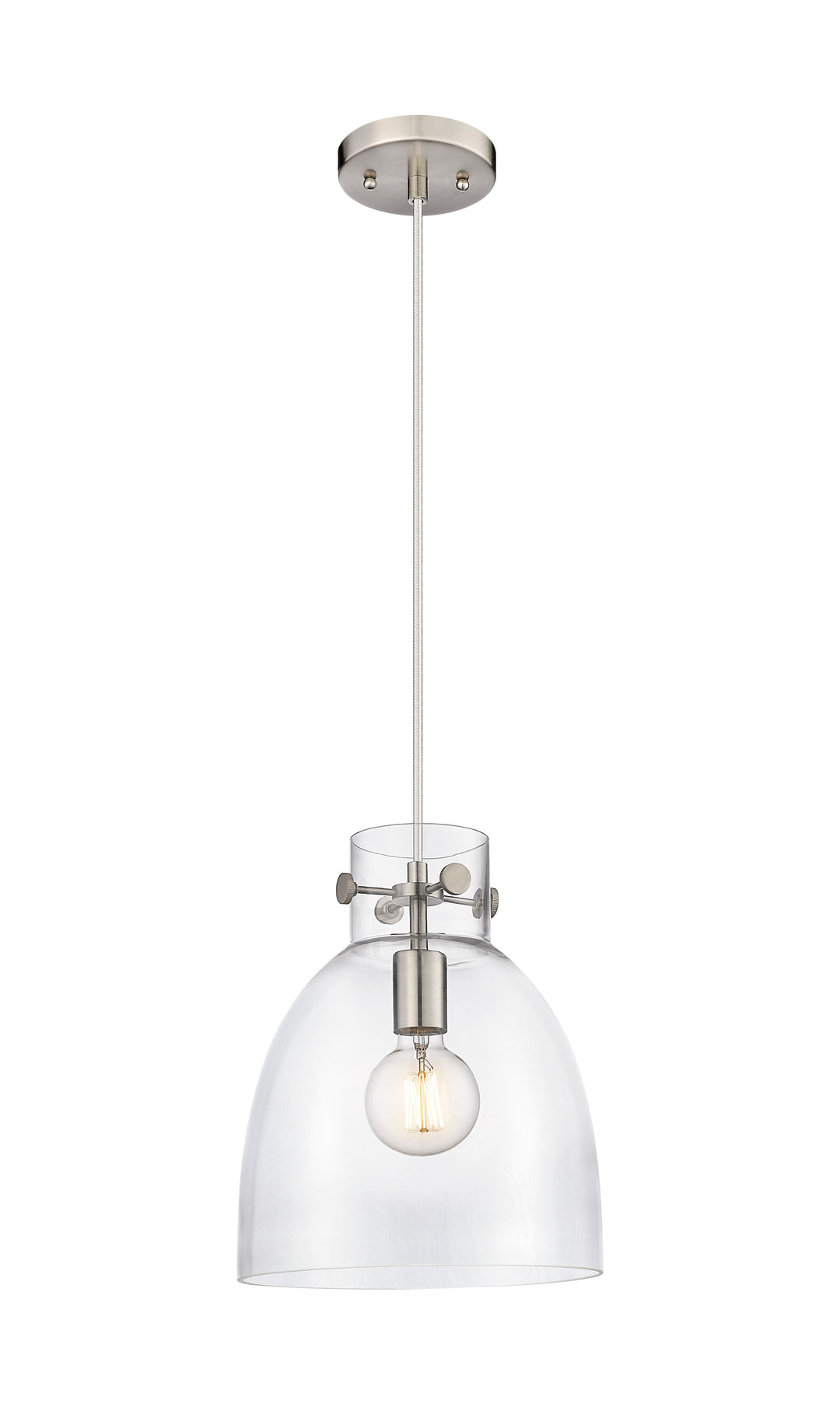 Innovations Lighting Newton Bell 10" Pendant - Satin Nickel Pendants Innovations Lighting Clear ; Glass Type: Clear  