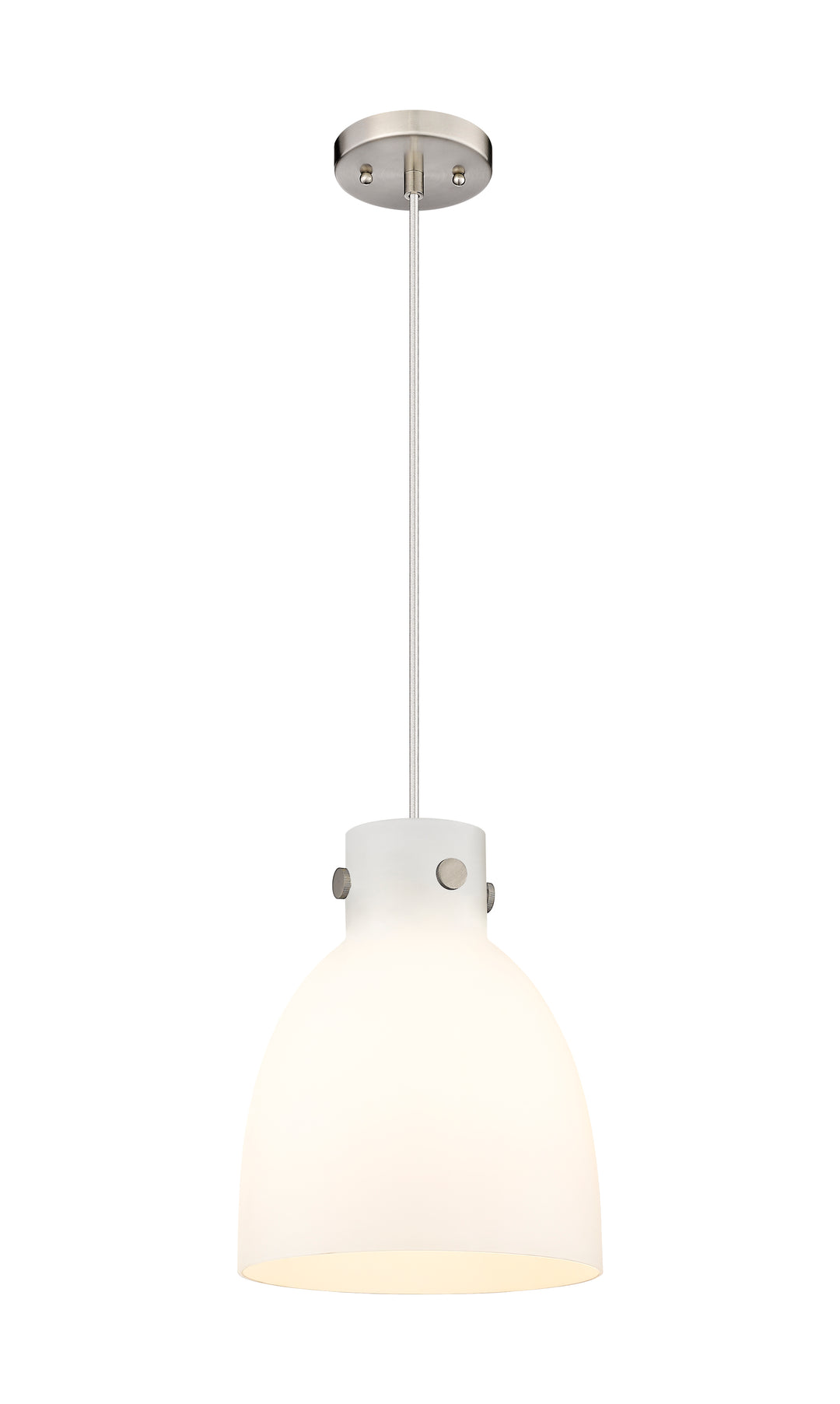 Innovations Lighting Newton Bell 10" Pendant - Satin Nickel Pendants Innovations Lighting White ; Glass Type: Frosted  