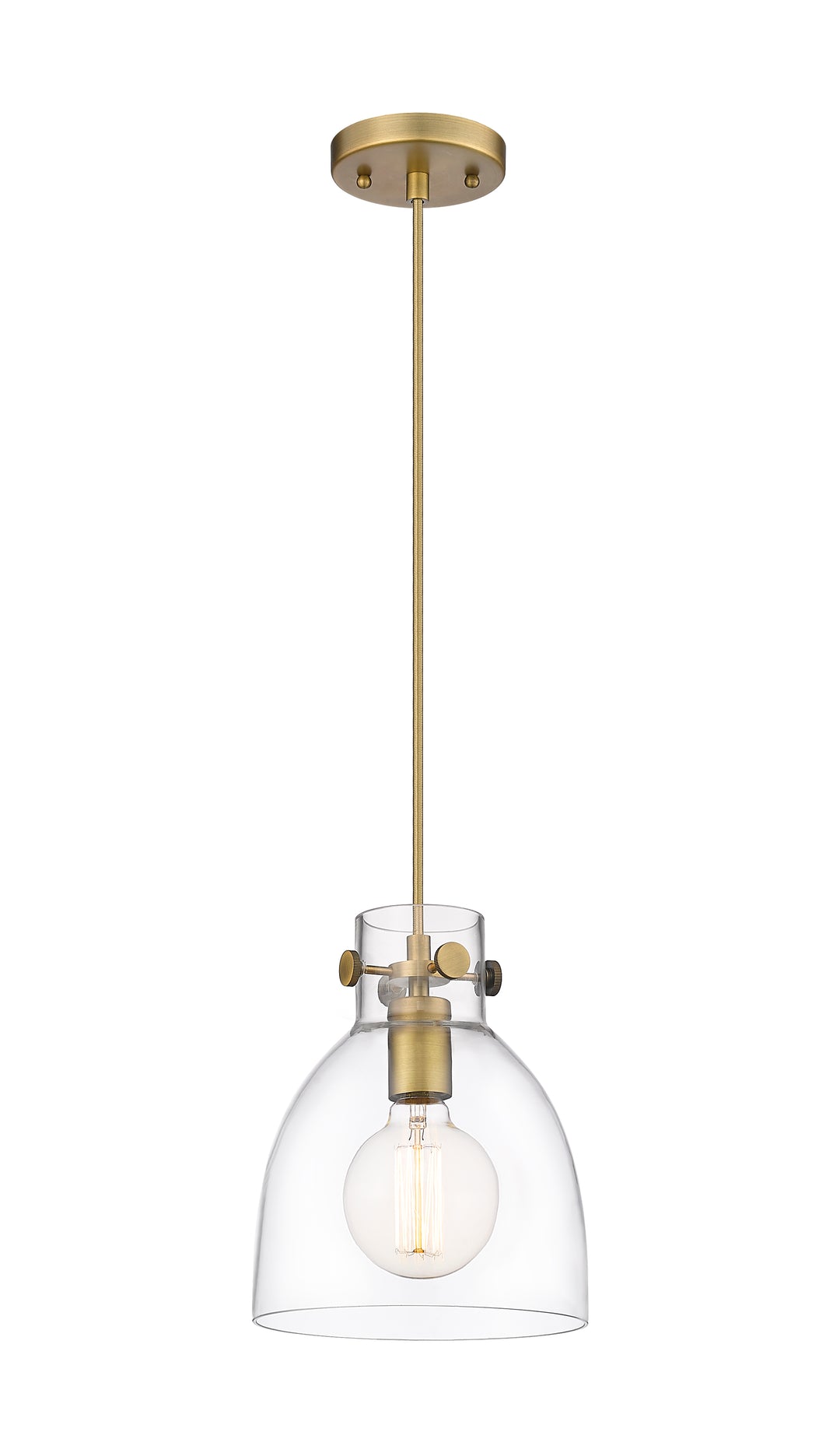 Innovations Lighting Newton Bell 8" Pendant - Brushed Brass Pendants Innovations Lighting Clear ; Glass Type: Clear  