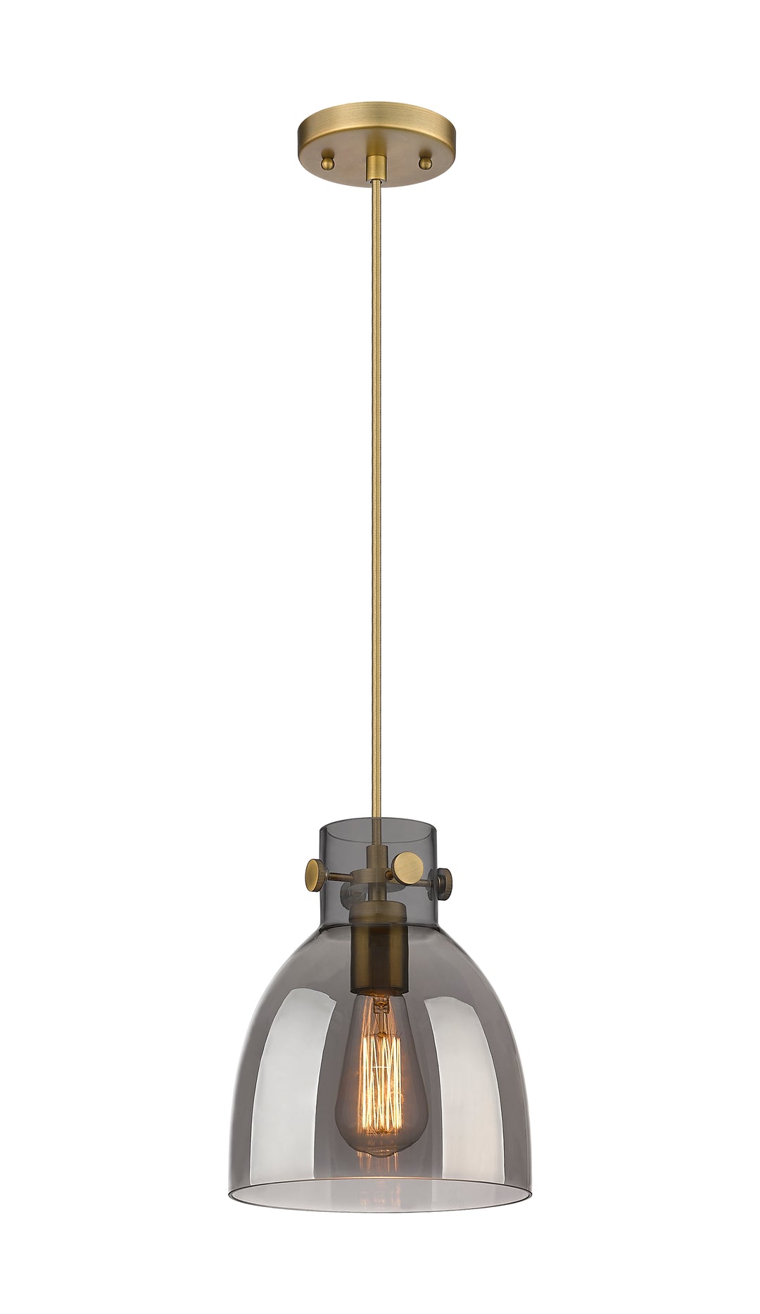 Innovations Lighting Newton Bell 8" Pendant - Brushed Brass Pendants Innovations Lighting Light Smoke ; Glass Type: Smoked  