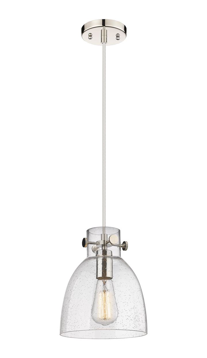 Innovations Lighting Newton Bell 8" Pendant - Polished Nickel Pendants Innovations Lighting Seedy ; Glass Type: Seeded  