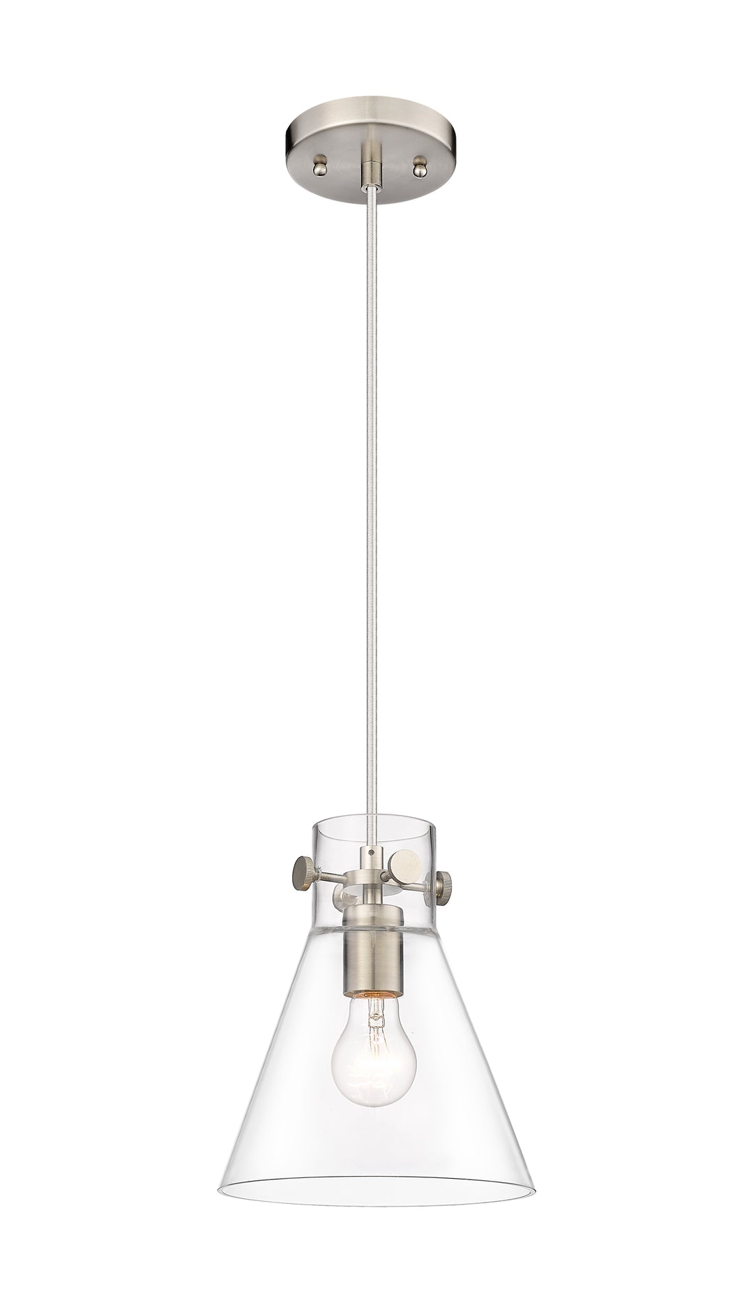 Innovations Lighting Newton Cone 8" Pendant - Brushed Satin Nickel Pendants Innovations Lighting Clear ; Glass Type: Clear  