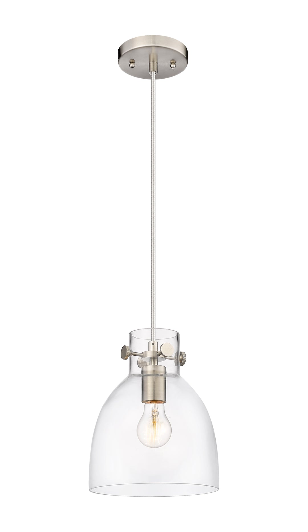 Innovations Lighting Newton Bell 8" Pendant - Brushed Satin Nickel Pendants Innovations Lighting Clear ; Glass Type: Clear  