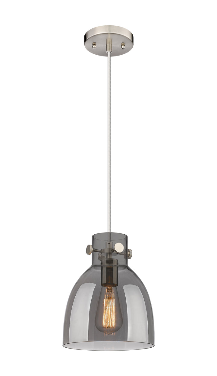 Innovations Lighting Newton Bell 8" Pendant - Brushed Satin Nickel Pendants Innovations Lighting Light Smoke ; Glass Type: Smoked  