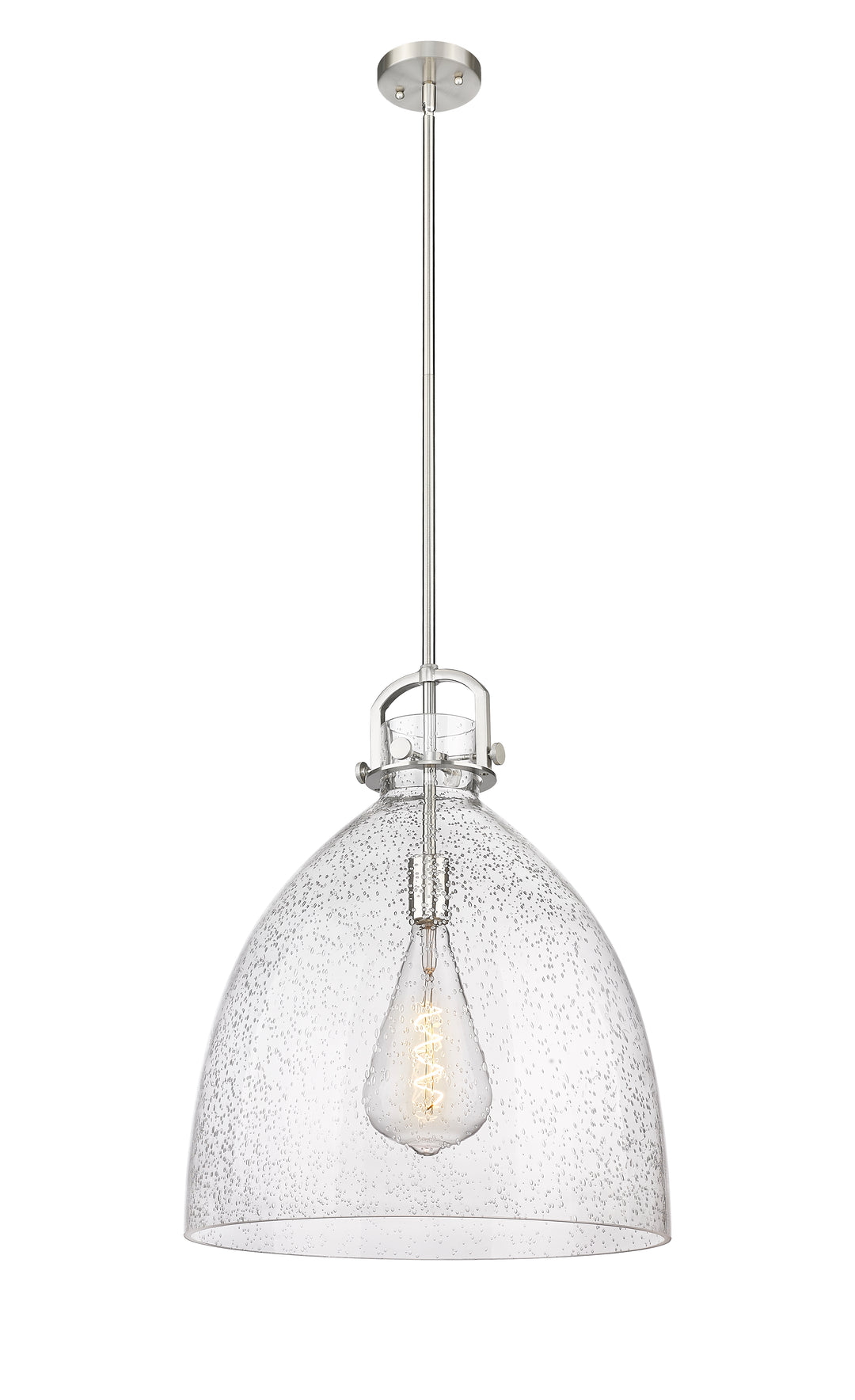 Innovations Lighting Newton Bell 18" Pendant - Satin Nickel Pendants Innovations Lighting Seedy ; Glass Type: Seeded  