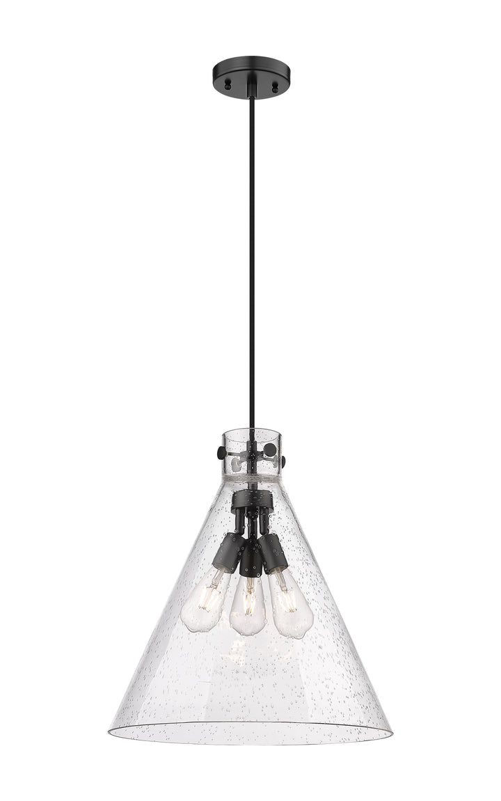 Innovations Lighting Newton Cone 18" Pendant - Matte Black Pendants Innovations Lighting Seedy ; Glass Type: Seeded  