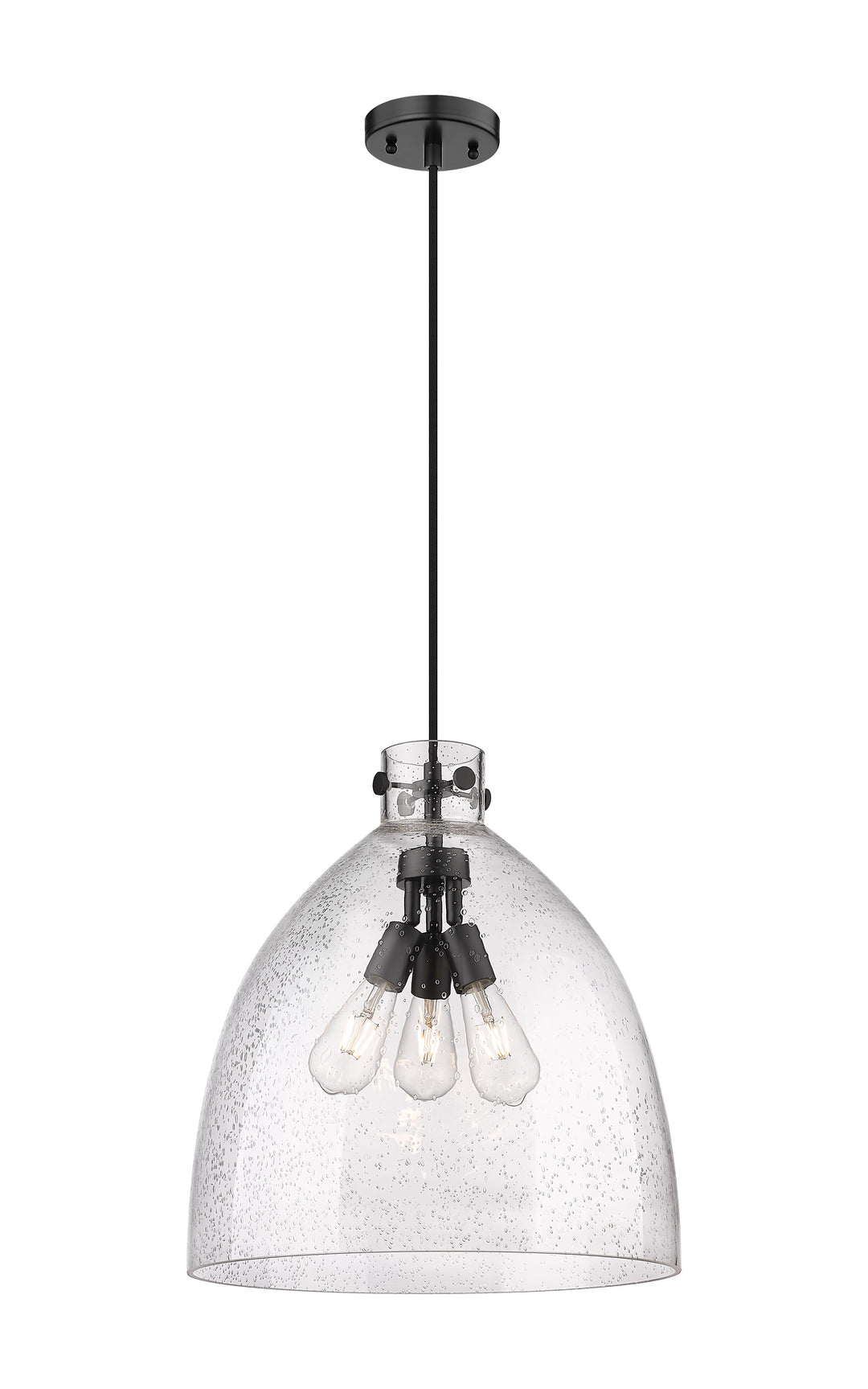 Innovations Lighting Newton Bell 18" Pendant - Matte Black Pendants Innovations Lighting Seedy ; Glass Type: Seeded  