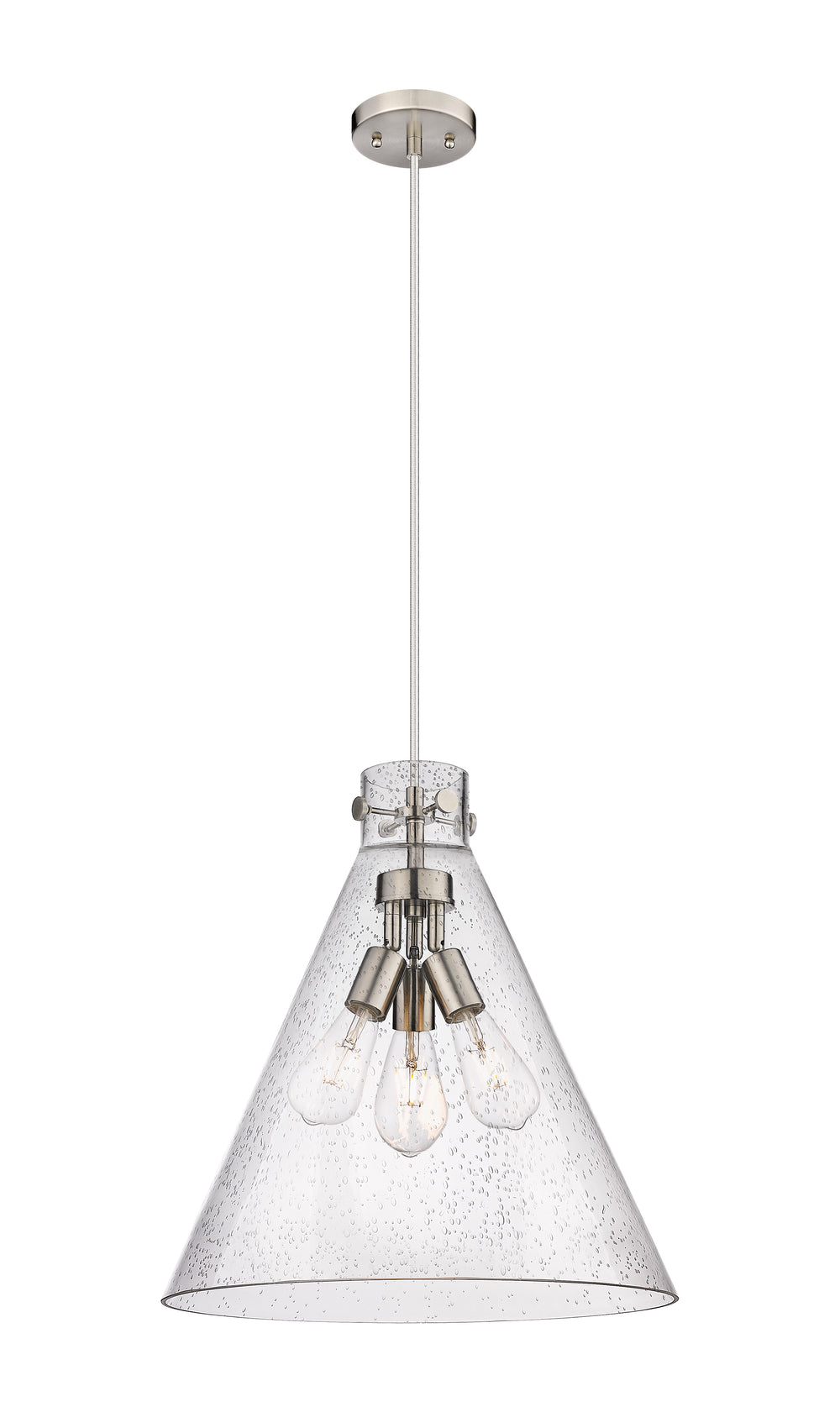 Innovations Lighting Newton Cone 18" Pendant - Satin Nickel Pendants Innovations Lighting Seedy ; Glass Type: Seeded  