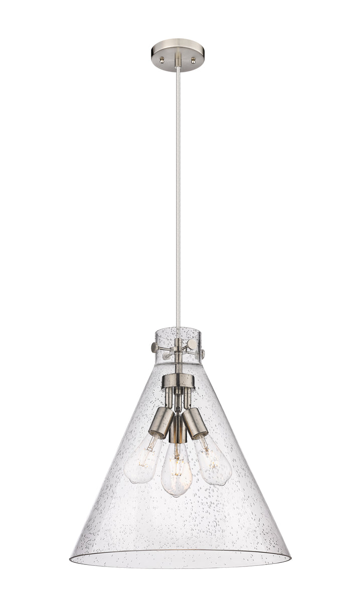 Innovations Lighting Newton Cone 18" Pendant - Satin Nickel Pendants Innovations Lighting Seedy ; Glass Type: Seeded  