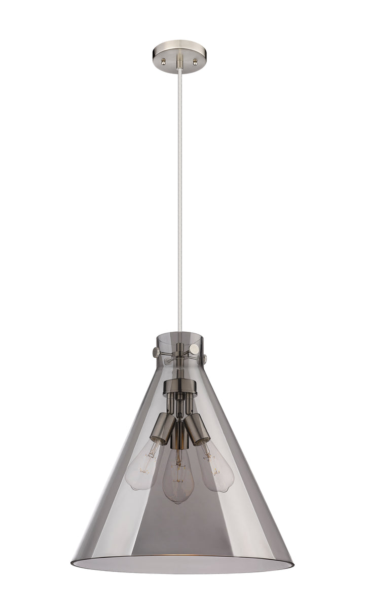 Innovations Lighting Newton Cone 18" Pendant - Satin Nickel Pendants Innovations Lighting Light Smoke ; Glass Type: Smoked  