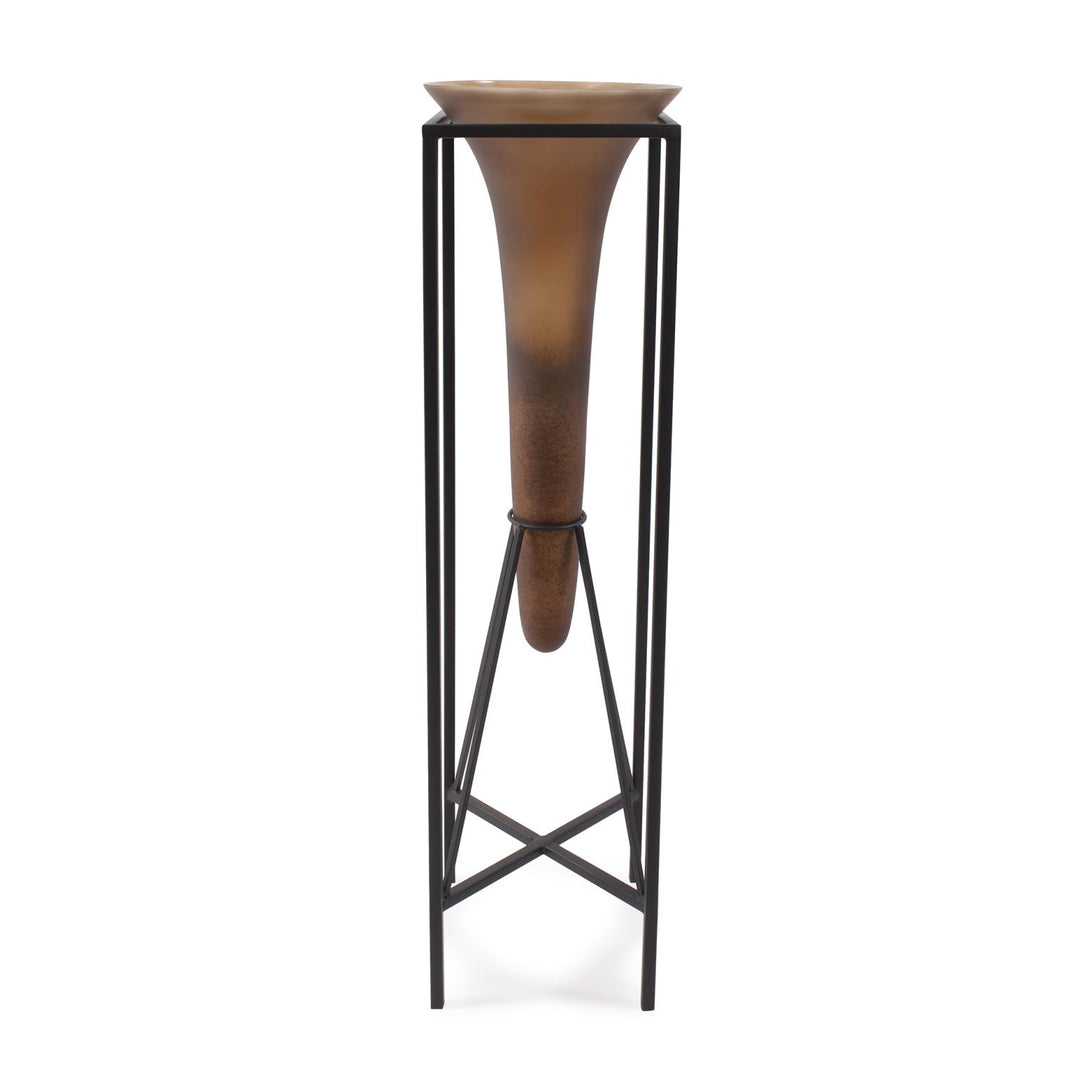 Howard Elliott Collection Bronze Euler Drop Vase with Black Iron Stand, Extra Large